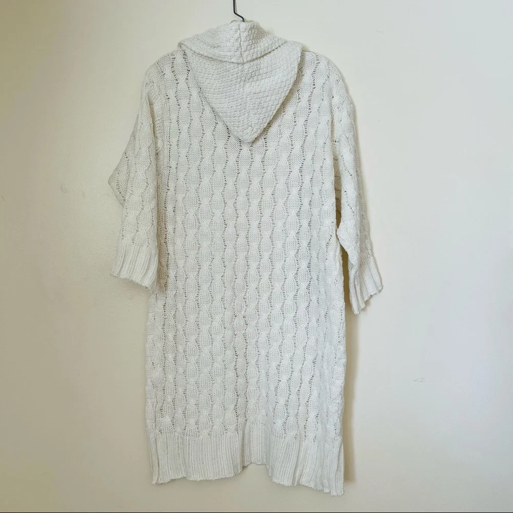NWT Cellabie Vetements Chunky Knit Open Drape Hoodie Cardigan Sweater Ivory - Picture 8 of 12